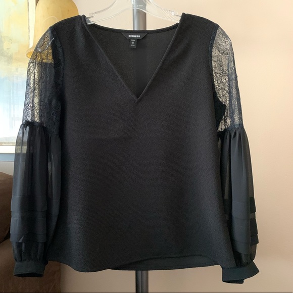 Express Tops - 💝Express black lace shoulder blouse sz xs petite